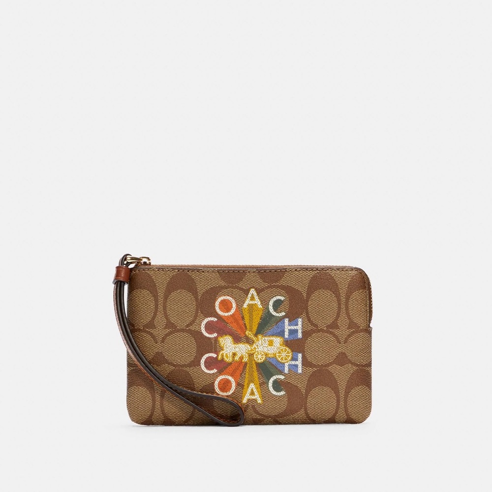 64 🇨🇦| Corner Zip Wristlet In Signature Canvas With Coach Radial Rainbow